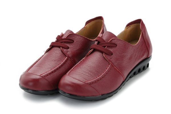 Spring Autumn Women Genuine Leather Lace-up Flats Shoes Women's Casual Shoes Women Loafers Mom Shoes Plus Size 35-43