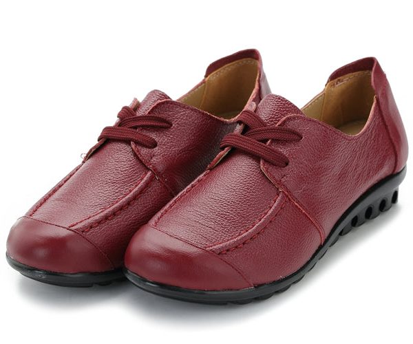 Spring Autumn Women Genuine Leather Lace-up Flats Shoes Women's Casual Shoes Women Loafers Mom Shoes Plus Size 35-43