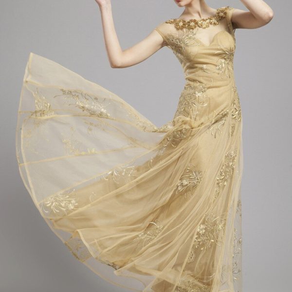 Alternative view of Women's Scoop Neckline Embroidery Sequined A Line Long Prom Party Designer Dresses