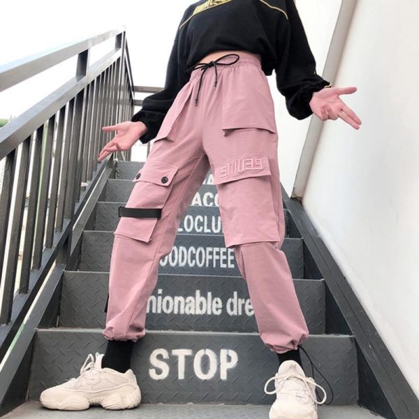 Autumn Streetwear women's pants embroidery Casual Cargo Pants Women Joggers Solid Big Pocket Pants High Waist Loose Female Pants - Hplify