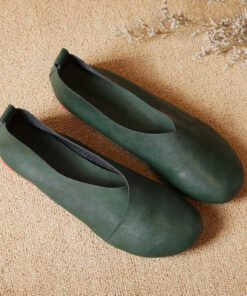 Women Handmade Vintage Leather Flats Shoes Shallow Mouth Plus Size