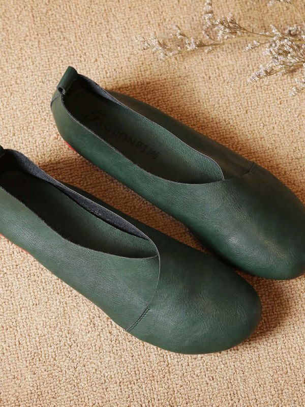 Women Handmade Vintage Leather Flats Shoes Shallow Mouth Plus Size