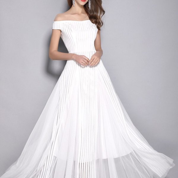 Alternative view of Women's V Neck Short Sleeves Hollow Out Party Prom Elegant Patchwork Long Runway Dresses