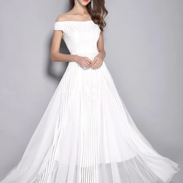 Alternative view of Women's V Neck Short Sleeves Hollow Out Party Prom Elegant Patchwork Long Runway Dresses