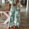 The Best Women V-neck Boho Floral Belted Maxi Dress Summer Ladies Casual Short Sleeve Party Beach Sundress Holiday Clothing Online - Hplify