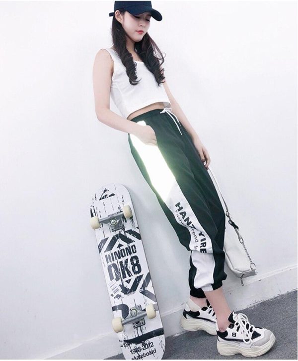 Autumn Harajuku BF Loose Sport Reflective Pants Women Hip Hop High Waist streetwear Cargo Pants Loose Joggers Women - Hplify