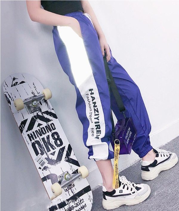 Autumn Harajuku BF Loose Sport Reflective Pants Women Hip Hop High Waist streetwear Cargo Pants Loose Joggers Women - Hplify
