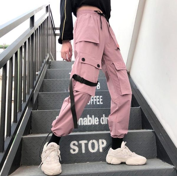 Autumn Streetwear women's pants embroidery Casual Cargo Pants Women Joggers Solid Big Pocket Pants High Waist Loose Female Pants - Hplify