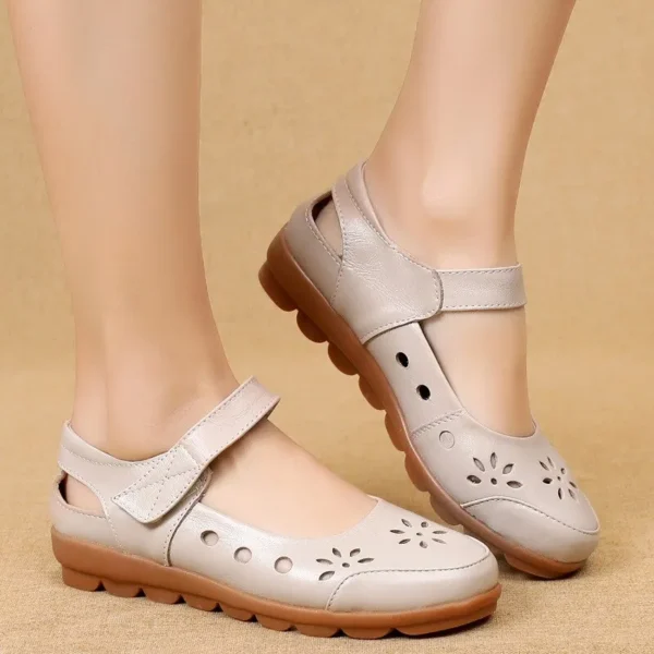 Alternative view of Fashion Genuine Leather Summer Shoes Woman Flats Low Heel Hook&Loop Hollow Out Leather Soft Flat Shoes For Ladies
