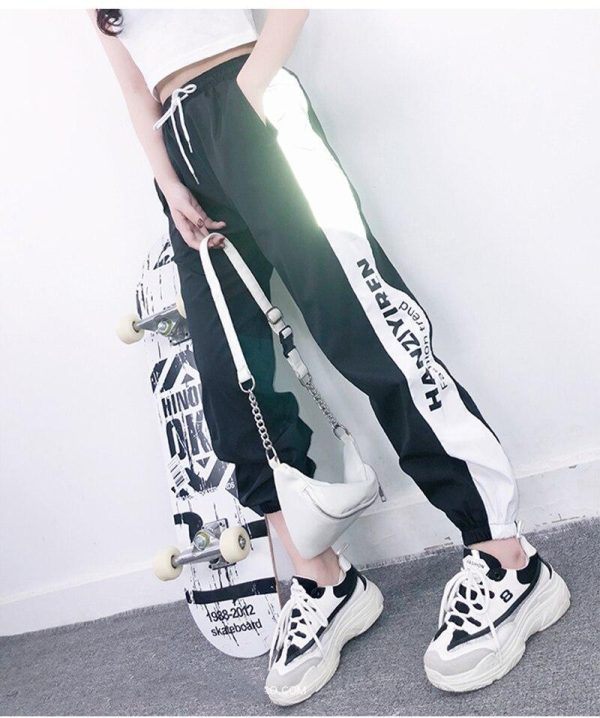 Autumn Harajuku BF Loose Sport Reflective Pants Women Hip Hop High Waist streetwear Cargo Pants Loose Joggers Women - Hplify