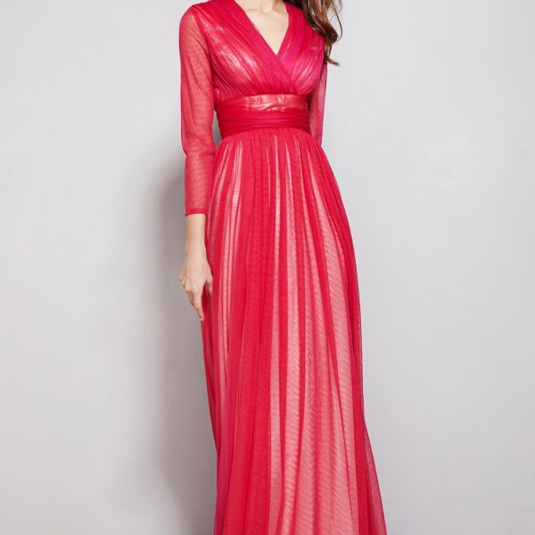 Women's Party Prom Sexy V Neck Long Sleeves Ruched Waist Layered Elegant Maxi Fashion Dresses