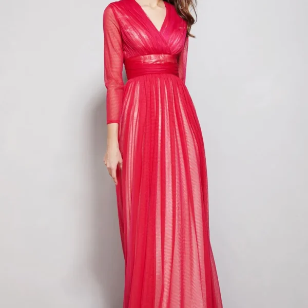 Women's Party Prom Sexy V Neck Long Sleeves Ruched Waist Layered Elegant Maxi Fashion Dresses