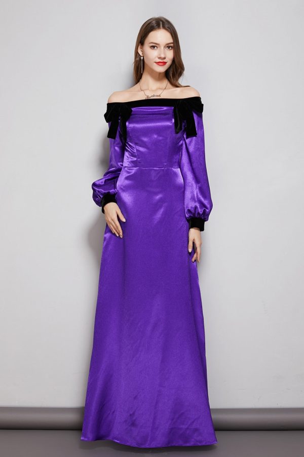 Women's Party Prom Dresses Slash Neckline Long Sleeves Bow Detailing Elegant Maxi Designer Fashion Dresses
