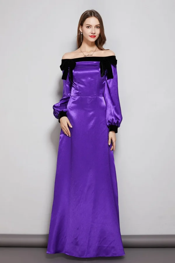 Women's Party Prom Dresses Slash Neckline Long Sleeves Bow Detailing Elegant Maxi Designer Fashion Dresses