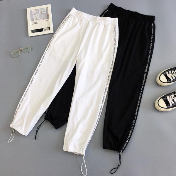 Autumn Hip Hop Black Casual Harem Pants Spring Unisex Sport BF Harajuku Pants Joggers Ribbon Women's Sports Pants - Hplify