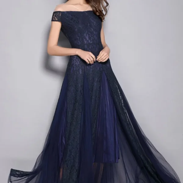 Alternative view of Women's V Neck Short Sleeves Embroidery Lace Elegant Party Prom Sexy Mesh Laid Over Elegant Long Runway Dresses