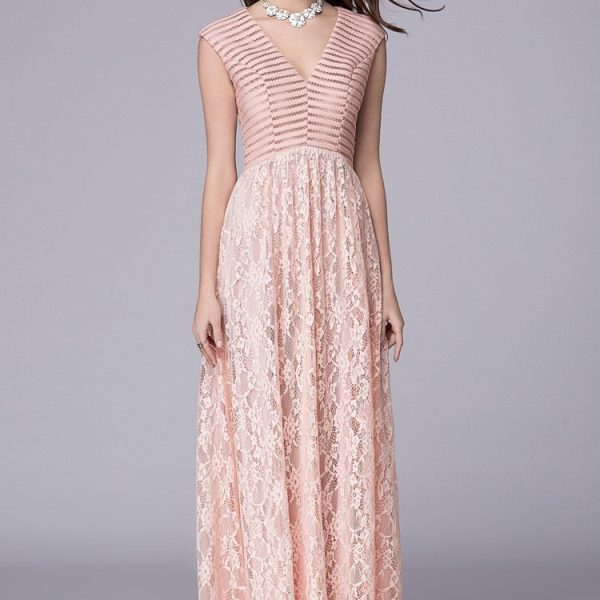 Women's Sexy V Neck Embroidery Lace Patchwork Elegant Party Prom Floor Length Runway Dresses