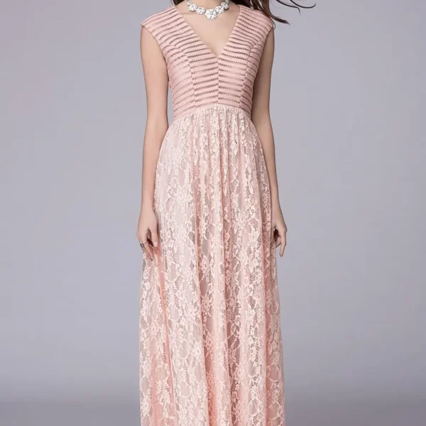 Women's Sexy V Neck Embroidery Lace Patchwork Elegant Party Prom Floor Length Runway Dresses