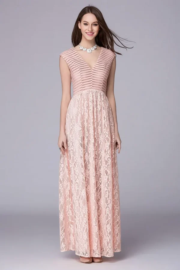 Women's Sexy V Neck Embroidery Lace Patchwork Elegant Party Prom Floor Length Runway Dresses