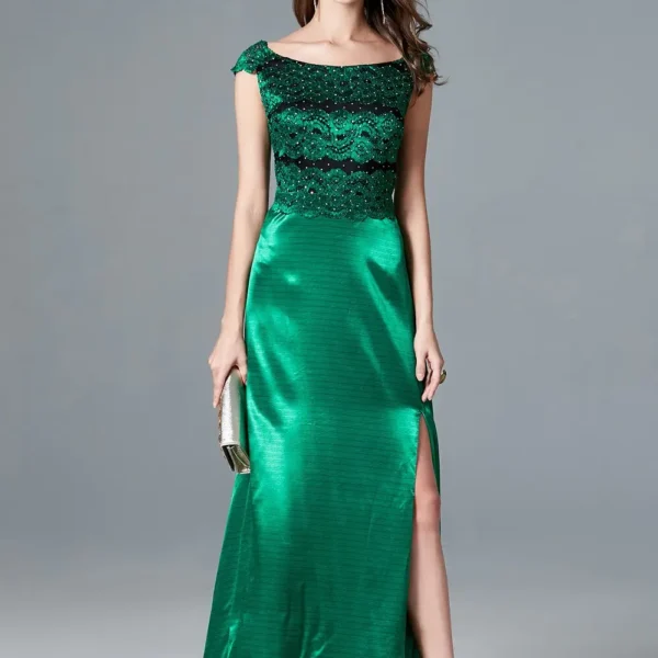 Women's Scoop Neckline Embroidery Lace Bodice Sexy Split Pathwork Party Prom Fashion Floor Length Runway Dresses