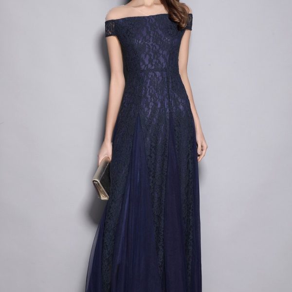 Women's V Neck Short Sleeves Embroidery Lace Elegant Party Prom Sexy Mesh Laid Over Elegant Long Runway Dresses