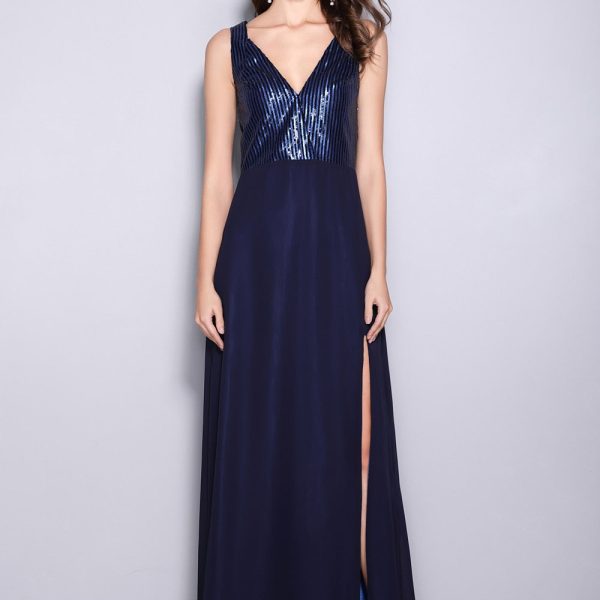 Alternative view of Women's Runway Dresses Sexy V Neck Sleeveless Sequined Bodice Split Party Prom Fashion Long Dresses