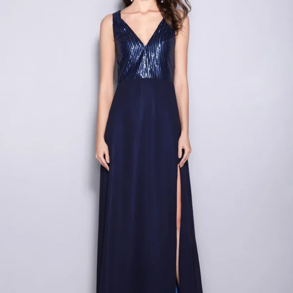 Alternative view of Women's Runway Dresses Sexy V Neck Sleeveless Sequined Bodice Split Party Prom Fashion Long Dresses