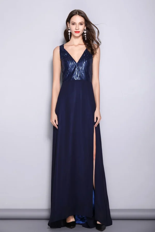 Alternative view of Women's Runway Dresses Sexy V Neck Sleeveless Sequined Bodice Split Party Prom Fashion Long Dresses