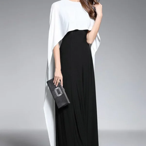 Alternative view of Women's O Neck Sleeveless Floor Length Long Party Dresses with Cape Color Block Fashion Prom Gown