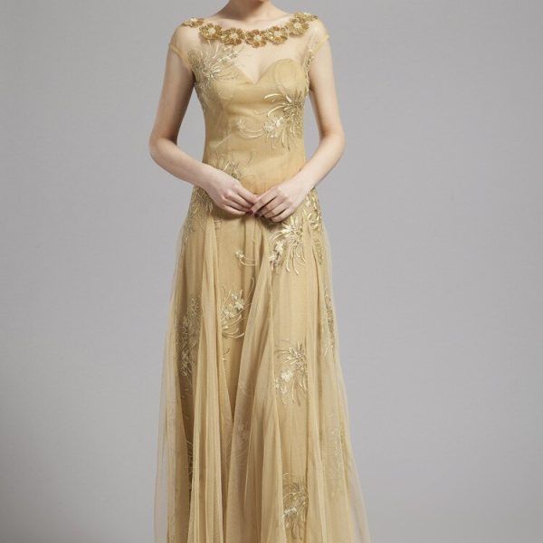 Women's Scoop Neckline Embroidery Sequined A Line Long Prom Party Designer Dresses