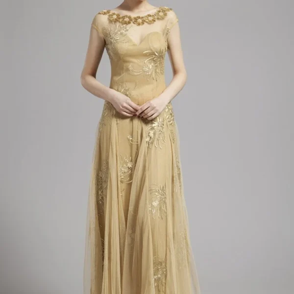 Women's Scoop Neckline Embroidery Sequined A Line Long Prom Party Designer Dresses