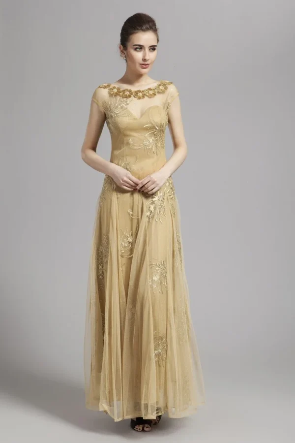 Women's Scoop Neckline Embroidery Sequined A Line Long Prom Party Designer Dresses