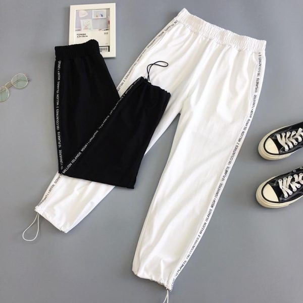 Autumn Hip Hop Black Casual Harem Pants Spring Unisex Sport BF Harajuku Pants Joggers Ribbon Women's Sports Pants - Hplify