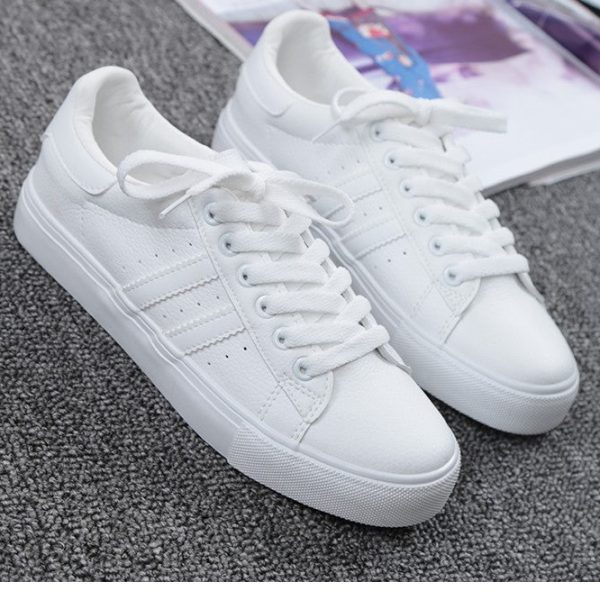 Alternative view of Shoes Woman New Fashion Casual Platform Striped PU Leather Classic Cotton Women Casual Lace-up White Winter Shoes Sneakers
