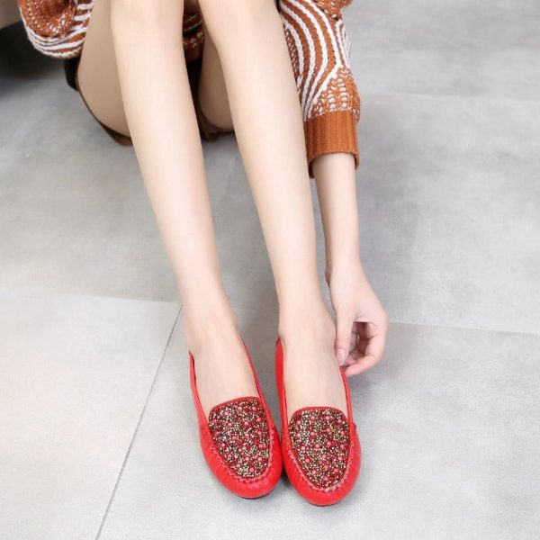 Alternative view of Women Shoes  Fashion Genuine Leather Flat Shoes Woman Loafers Crystal Soft Outsole Comfortable Casual Shoes Women Flats