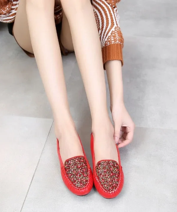 Alternative view of Women Shoes  Fashion Genuine Leather Flat Shoes Woman Loafers Crystal Soft Outsole Comfortable Casual Shoes Women Flats
