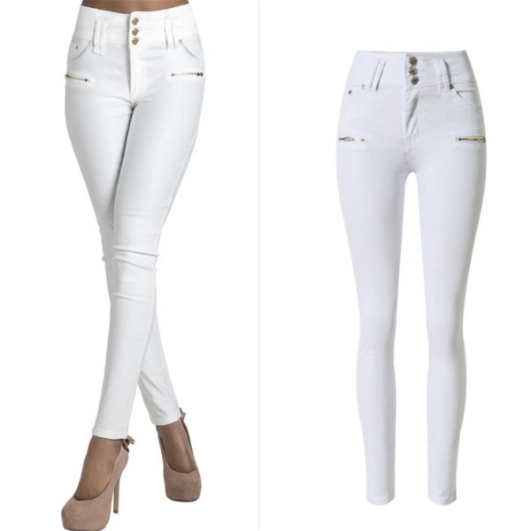 Women High Waist White Skinny Jeans Women Slim Elastic Pencil Jeans