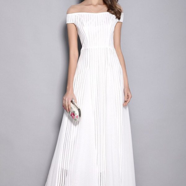 Women's V Neck Short Sleeves Hollow Out Party Prom Elegant Patchwork Long Runway Dresses