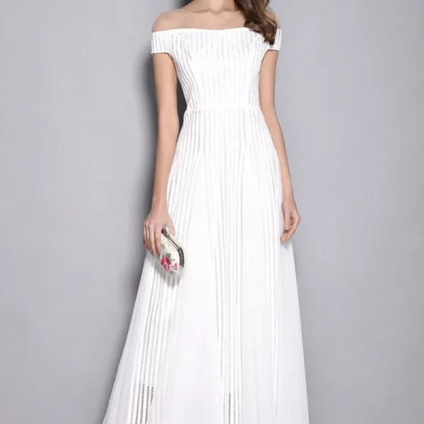 Women's V Neck Short Sleeves Hollow Out Party Prom Elegant Patchwork Long Runway Dresses