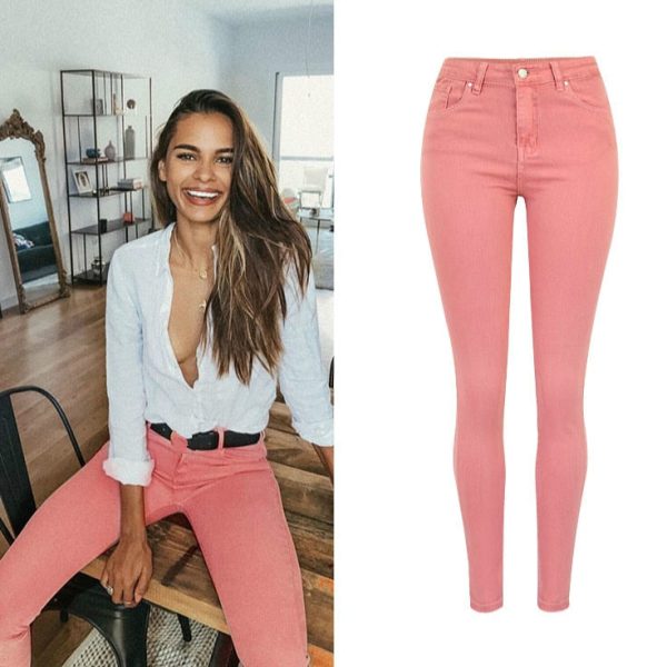 Alternative view of Women High Waist Skinny Jeans Candy Color Denim Jean Pants