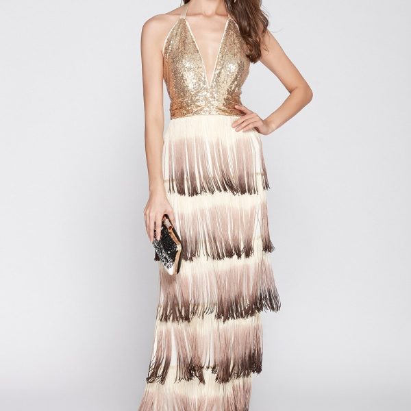 Alternative view of Women's Sexy Halter V Neck Sleeveless Open Back Tiered Tassels Evening Prom Fashion Long Runway Designer Dresses