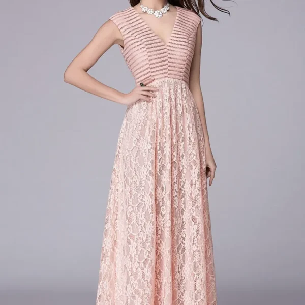 Alternative view of Women's Sexy V Neck Embroidery Lace Patchwork Elegant Party Prom Floor Length Runway Dresses