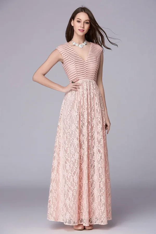 Alternative view of Women's Sexy V Neck Embroidery Lace Patchwork Elegant Party Prom Floor Length Runway Dresses