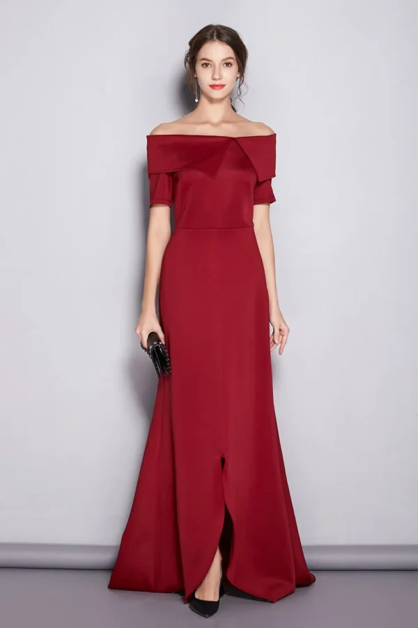 Women's Runway Dresses Slash Neckline Short Sleeves Party Prom Sexy Split Chapel Train Long Red Dresses