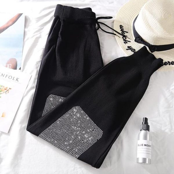 Autumn Diamond Loose Pants Women Black Ankle-Length Harem Pants Spring  New Joggers Women High Waist Pants - Hplify