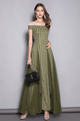 Women's V Neck Short Sleeves Sequined Striped Party prom Elegant Long Designer Runway Dresses