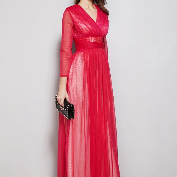 Alternative view of Women's Party Prom Sexy V Neck Long Sleeves Ruched Waist Layered Elegant Maxi Fashion Dresses