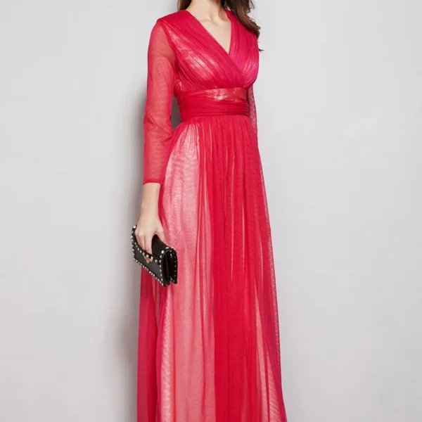 Alternative view of Women's Party Prom Sexy V Neck Long Sleeves Ruched Waist Layered Elegant Maxi Fashion Dresses