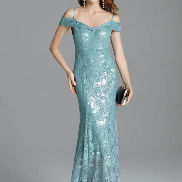 Women's Runway Dresses Spaghetti Straps Sexy Off the Shoulder Party Prom Embroidery Sequined Lace Fashion Long Dresses