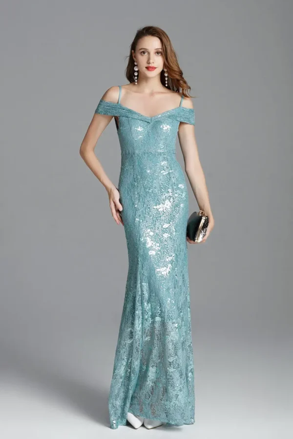 Women's Runway Dresses Spaghetti Straps Sexy Off the Shoulder Party Prom Embroidery Sequined Lace Fashion Long Dresses